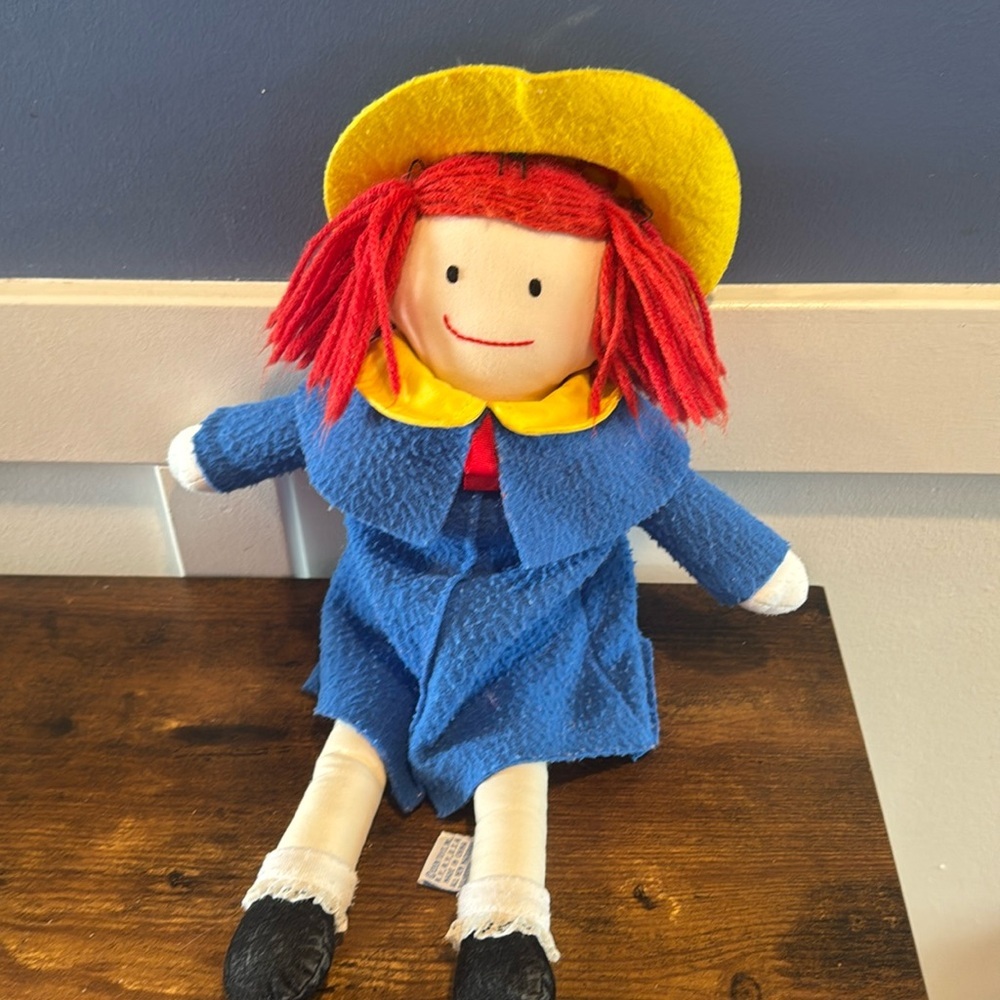 Plush Madeline Doll 1990 Eden Rag Yellow Hat Blue Coat 15" RARE